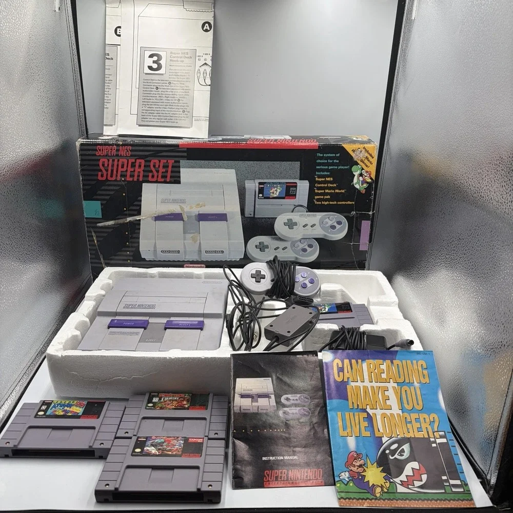 Super Nintendo SNES Super Set Console w/ Box, Super Mario World, OEM Controller